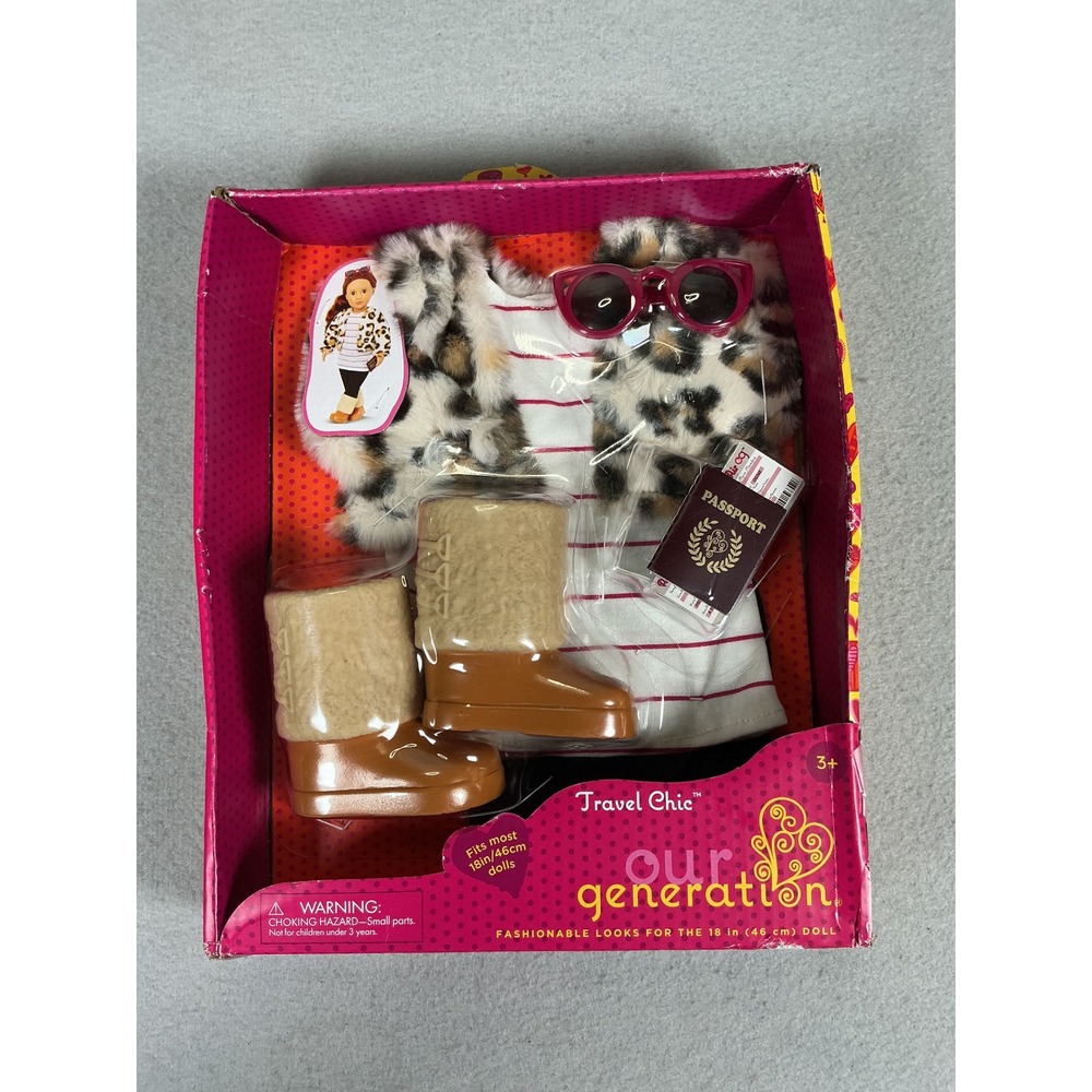Our Generation Travel Chic 18 Inch Doll Outfit Leopard Jacket Boots New